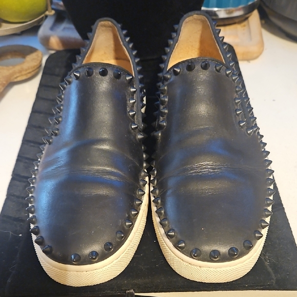 Christian Louboutin Shoes - Christian La Boutin Black Studded Slip-On's